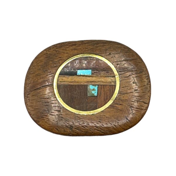 Inlaid Wood, Turquoise, & Brass Belt Buckle