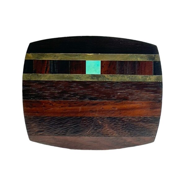 Inlaid Wood, Turquoise, & Brass Belt Buckle