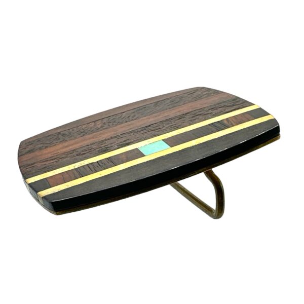 Inlaid Wood, Turquoise, & Brass Belt Buckle