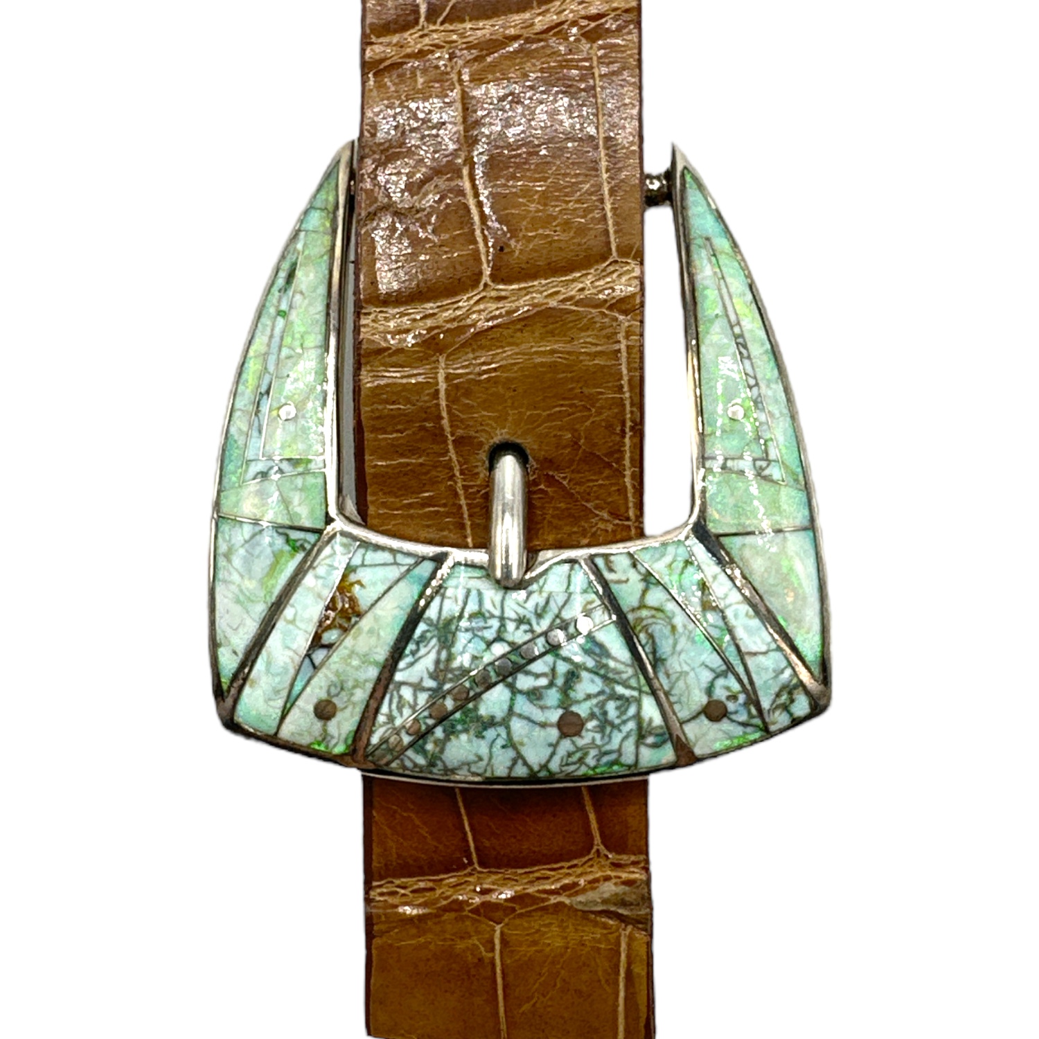 GL Sterling Silver & Opal Ranger Design 4pc. Belt Buckle Set