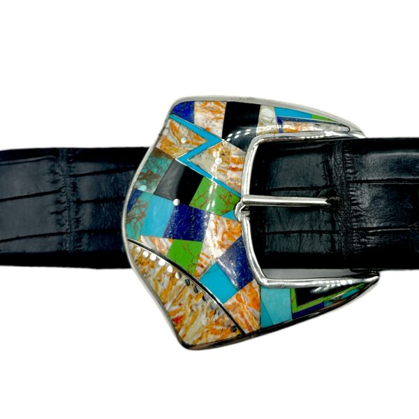 GL Sterling Silver & Multi Stone Ranger Design 4pc. Belt Buckle Set