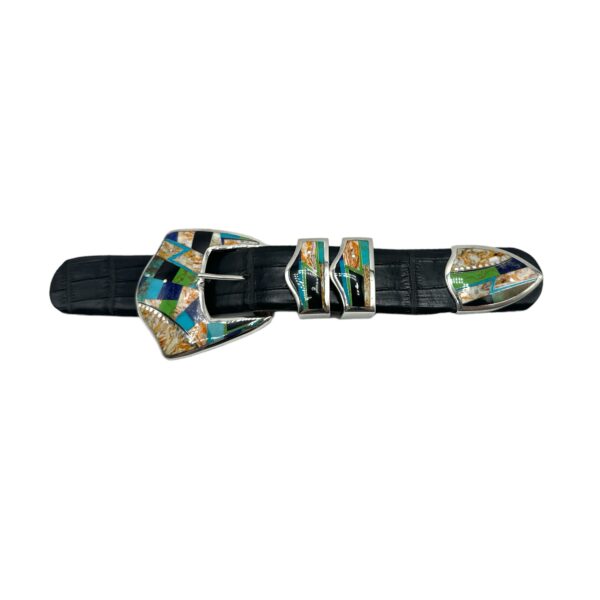 GL Sterling Silver & Multi Stone Ranger Design 4pc. Belt Buckle Set