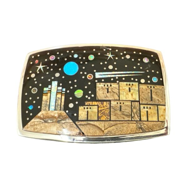 TSF Sterling Silver Multi-Stone Micro Inlay Belt Buckle