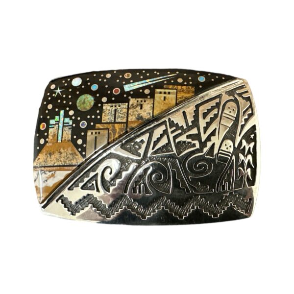 TSF Sterling Silver Overlay & Multi-Stone Micro Inlay Belt Buckle