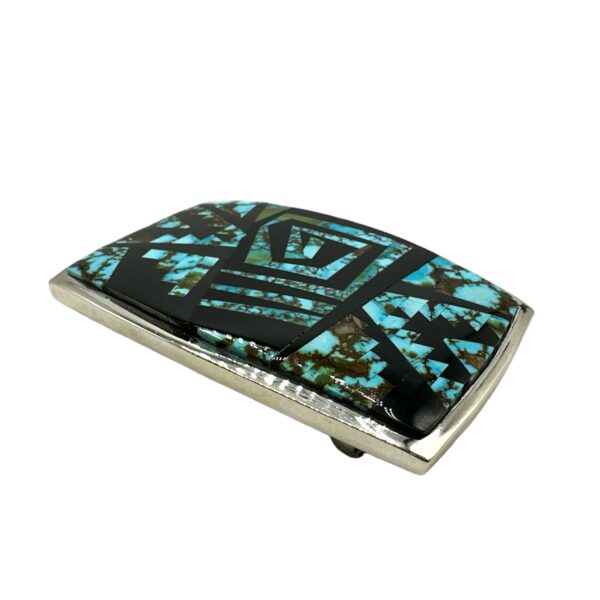 TSF Sterling Silver, Royston Turquoise, & Jet Inlay Belt Buckle