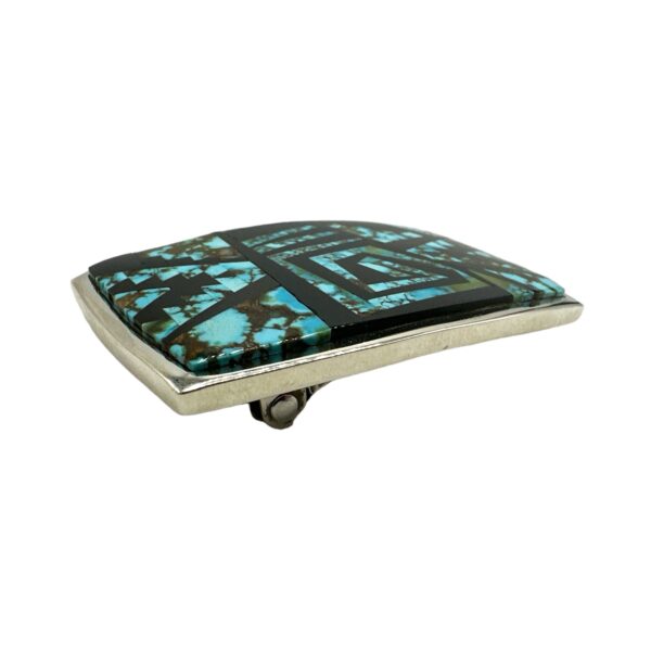 TSF Sterling Silver, Royston Turquoise, & Jet Inlay Belt Buckle