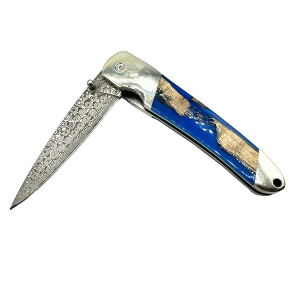 Natural Stabilized Cholla Cactus Damascus Blade Liner Lock Folding Pocket Knife