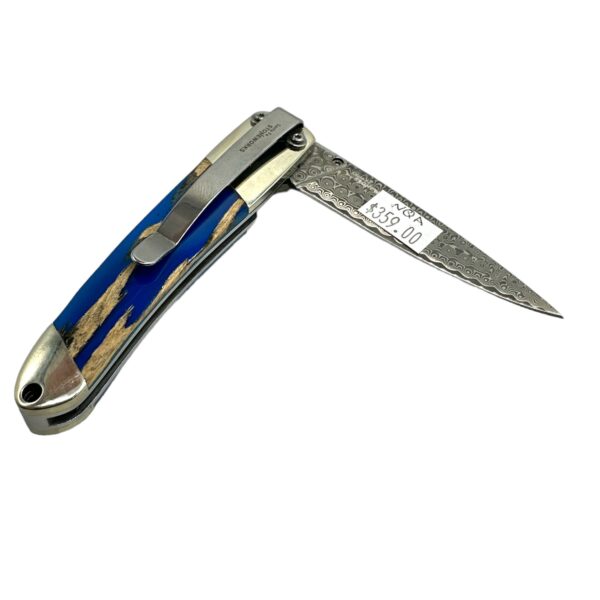 Natural Stabilized Cholla Cactus Damascus Blade Liner Lock Folding Pocket Knife