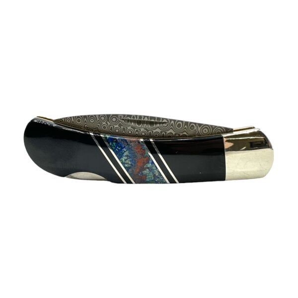Jet & Azurite Damascus Blade Lockback Folding Pocket Knife