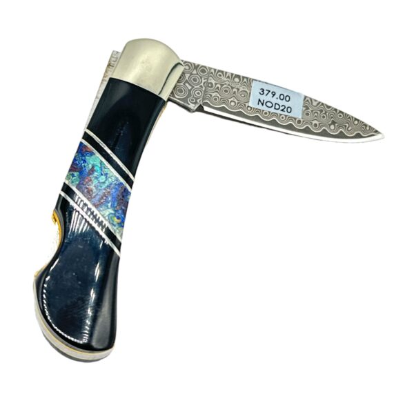Jet & Azurite Damascus Blade Lockback Folding Pocket Knife